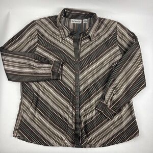 Blue Diamond Plu Button Up Shirt Women 20 Black Brown Striped